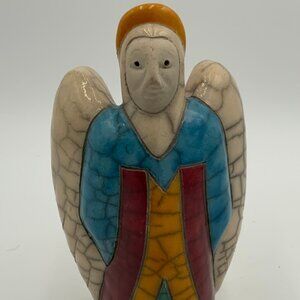 Handmade Raku Pottery South Africa Signed Nativity Scene Colorful Angel Gabriel